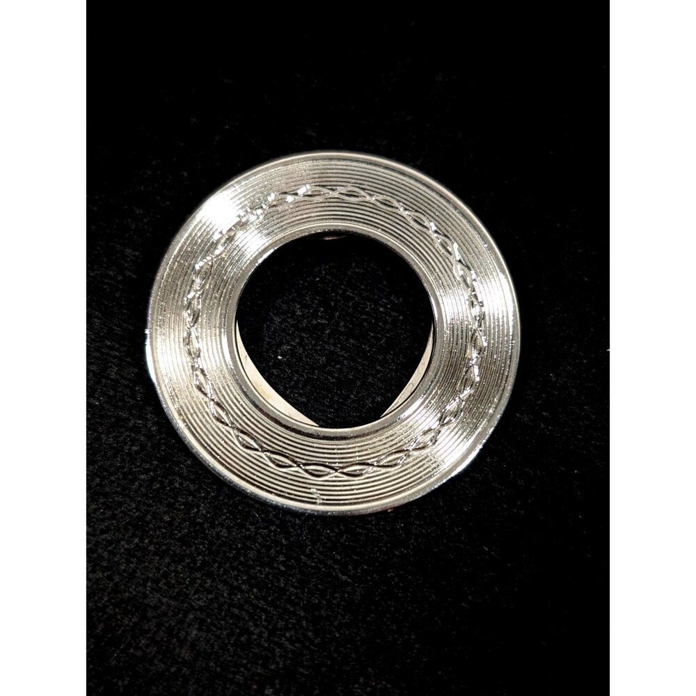 Vintage Silver Tone Brused Round Circle Mid Mod Scarf Dress Clip